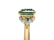 Hidden Halo Engagement Ring Setting for Fancy Green Princess Cut Center with Plain Rounded Band and Prong Head in Yellow Gold