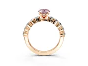 Shared-Prong Engagement Ring Setting for Fancy Pink Oval Center with Graduated Accents and Prong Head in Rose Gold