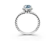 Halo Engagement Ring Setting for Fancy Blue Oval Center with Rope Twist Split Shank and Prong Head in Platinum