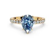 Open Basket Engagement Ring Setting for Fancy Blue Pear-Shaped Center with Pave Band and Prong Head in Yellow Gold
