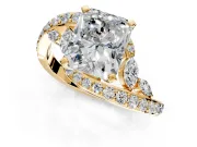 Solitaire Engagement Ring Setting for Radiant Cut Center with Pave Bypass Twist Band and Prong Head in Yellow Gold