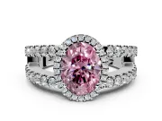 Halo Engagement Ring Setting for Fancy Pink Oval Center with Wide-Open Pave Split Shank and Prong Head in Sterling Silver
