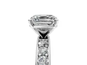 Solitaire Engagement Ring Setting for Asscher Cut Center with Channel-Set Accents and Prong Head in Platinum