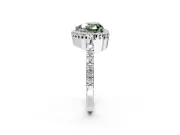 Halo Engagement Ring Setting for Fancy Green Heart-Shaped Center with Inner Milgrain Border and Prong Head in Platinum