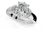 Solitaire Engagement Ring Setting for Radiant Cut Center with Wide Band, Pave Collar and Prong Head in Platinum