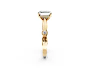 Solitaire Engagement Ring Setting for Asscher Cut Center with Carved Leaf Shoulders and Prong Head in Yellow Gold