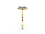 Halo Engagement Ring Setting for Fancy Blue Radiant Cut Center with Plain Tapered Band and Prong Head in Yellow Gold