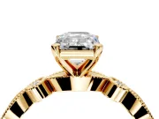Solitaire Engagement Ring Setting for Emerald Cut Center with Milgrain Bezel Accents and Prong Head in Yellow Gold