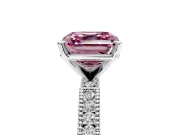 Solitaire Engagement Ring Setting for Fancy Pink Asscher Cut Center with Milgrain-Edged Pave Band and Prong Head in Platinum