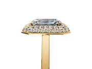 Halo Engagement Ring Setting for Emerald Cut Center with Plain Tapered Band and Prong Head in Yellow Gold