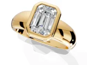 Solitaire Engagement Ring Setting for Emerald Cut Center with Wide Band and Bezel Head in Yellow Gold