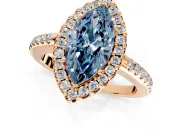 Pave Halo Engagement Ring Setting for Fancy Blue Marquise Center with Single Row Pave Band and Prong Head in Rose Gold
