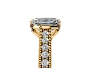 Solitaire Engagement Ring Setting for Emerald Cut Center with Engraved Pave Band and Prong Head in Yellow Gold