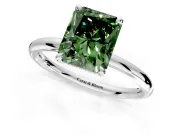 Hidden Halo Engagement Ring Setting for Fancy Green Radiant Cut Center with Thin Rounded Band and Prong Head in Platinum