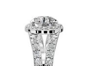 Halo Engagement Ring Setting for Round Cut Center with Narrow Pave Split Shank and Prong Head in Platinum