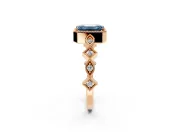Milgrain Bezel Engagement Ring Setting for Fancy Blue Emerald Cut Center with Marquise Stations and Bezel Head in Rose Gold