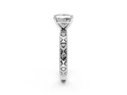 Solitaire Engagement Ring Setting for Princess Cut Center with XO Engraved Band and Prong Head in Platinum