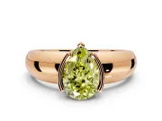 Tension Engagement Ring Setting for Fancy Yellow Pear-Shaped Center with Wide Flat Band and Tension Head in Rose Gold