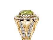 Double Halo Engagement Ring Setting for Fancy Yellow Cushion Cut Center with Narrow Pave Split Shank and Prong Head in Yellow Gold