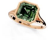Solitaire Engagement Ring Setting for Fancy Green Asscher Cut Center with V Split Shank and Bezel Head in Rose Gold