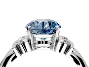 Solitaire Engagement Ring Setting for Fancy Blue Round Cut Center with Grooved Bar Accent Band and Prong Head in Sterling Silver