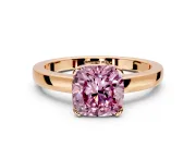Solitaire Engagement Ring Setting for Fancy Pink Cushion Cut Center with Plain Band and Flat Tab Prong Head in Rose Gold