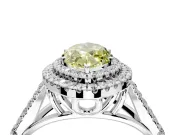 Double Halo Engagement Ring Setting for Fancy Yellow Marquise Center with Narrow Pave Split Shank and Prong Head in White Gold