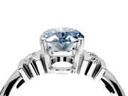 Solitaire Engagement Ring Setting for Fancy Blue Oval Center with Grooved Bar Accent Band and Prong Head in Sterling Silver