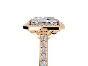 Halo Engagement Ring Setting for Radiant Cut Center with Pave Accents, Heart Basket and Prong Head in Rose Gold