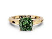 Solitaire Engagement Ring Setting for Fancy Green Cushion Cut Center with Flat-Sided Plain Band and Prong Head in Yellow Gold
