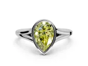 Solitaire Engagement Ring Setting for Fancy Yellow Pear-Shaped Center with V Split Shank and Bezel Head in Platinum
