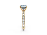Solitaire Engagement Ring Setting for Fancy Blue Asscher Cut Center with Fine Pave Band and Claw Prong Head in Yellow Gold