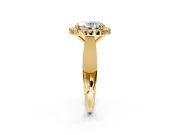 Halo Engagement Ring Setting for Oval Center with Square Band and Prong Head in Yellow Gold