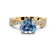 Solitaire Engagement Ring Setting for Fancy Blue Heart-Shaped Center with Bar-Station Pave Twist and Prong Head in Yellow Gold