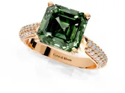 Solitaire Engagement Ring Setting for Fancy Green Asscher Cut Center with Multi-Row Accents and Prong Head in Rose Gold