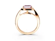 Bezel-Framed Halo Engagement Ring Setting for Fancy Pink Asscher Cut Center with Pave Band and Prong Head in Rose Gold