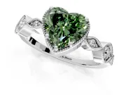 Vintage Station Engagement Ring Setting for Fancy Green Heart-Shaped Center with Accents and Prong Head in Platinum