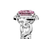 Halo Engagement Ring Setting for Fancy Pink Radiant Cut Center with Open Scroll Shoulders and Prong Head in Sterling Silver