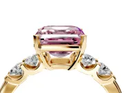 5 Stone Engagement Ring Setting for Fancy Pink Asscher Cut Center with Plain Band and Prong Head in Yellow Gold
