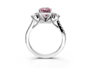 3 Stone Engagement Ring Setting for Fancy Pink Radiant Cut Center with Crossover Basket, Pave Band and Prong Head in Platinum