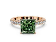 Open Basket Engagement Ring Setting for Fancy Green Princess Cut Center with Pave Band and Prong Head in Rose Gold