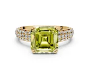 Solitaire Engagement Ring Setting for Fancy Yellow Asscher Cut Center with Multi-Row Pave Accents and Basket Head in Yellow Gold