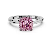 Solitaire Engagement Ring Setting for Fancy Pink Cushion Cut Center with Plain Bypass Twist Band and Prong Head in Sterling Silver