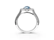 Milgrain Halo Engagement Ring Setting for Fancy Blue Pear-Shaped Center with Bezel Point Accents and Prong Head in White Gold
