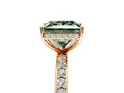 Hidden Halo Engagement Ring Setting for Fancy Green Princess Cut Center with Pave Band and Prong Head in Rose Gold