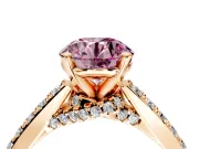 Solitaire Engagement Ring Setting for Fancy Pink Round Cut Center with Crossover Accents and Prong Head in Rose Gold