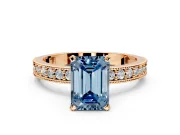 Milgrain Pave Engagement Ring Setting for Fancy Blue Emerald Cut Center with Accent Band and Prong Head in Rose Gold
