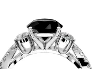 3 Stone Engagement Ring Setting for Fancy Black Round Cut Center with Pave Split Shank and Prong Head in Platinum