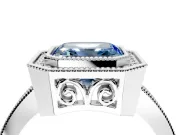 Halo Engagement Ring Setting for Fancy Blue Asscher Cut Center with Milgrain Halo, Pave Band and Prong Head in White Gold