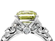 Solitaire Engagement Ring Setting for Fancy Yellow Asscher Cut Center with Filigree Band and Prong Head in White Gold
